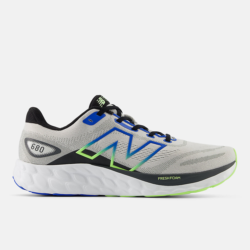 New Balance Fresh Foam 680 v8 Shoes Grey Matter with Blue Oasis and Bleached Lime Glo